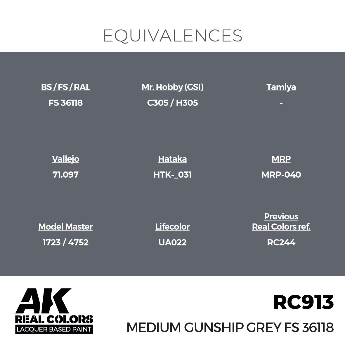 AK Interactive RC913 Real Colors Medium Gunship Grey FS 36118 17ml